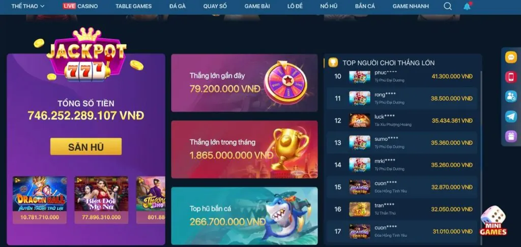 Những người chiến thắng jackpot mới nhất tại thomo68